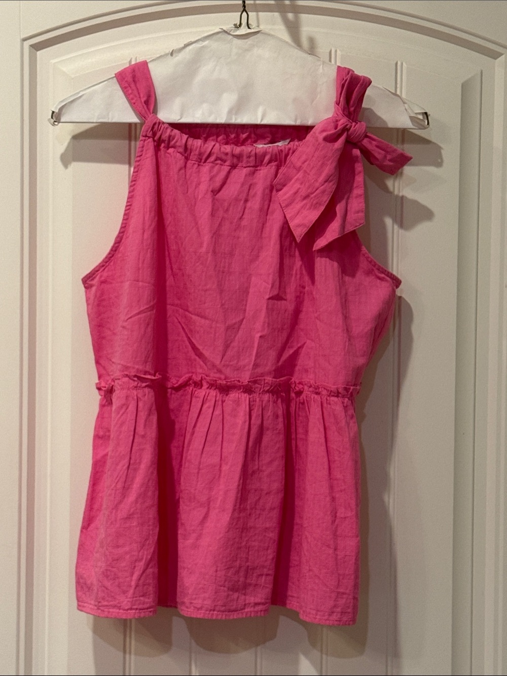 Crown & Ivy Bright Pink Tie-Shoulder Peplum Tank Top